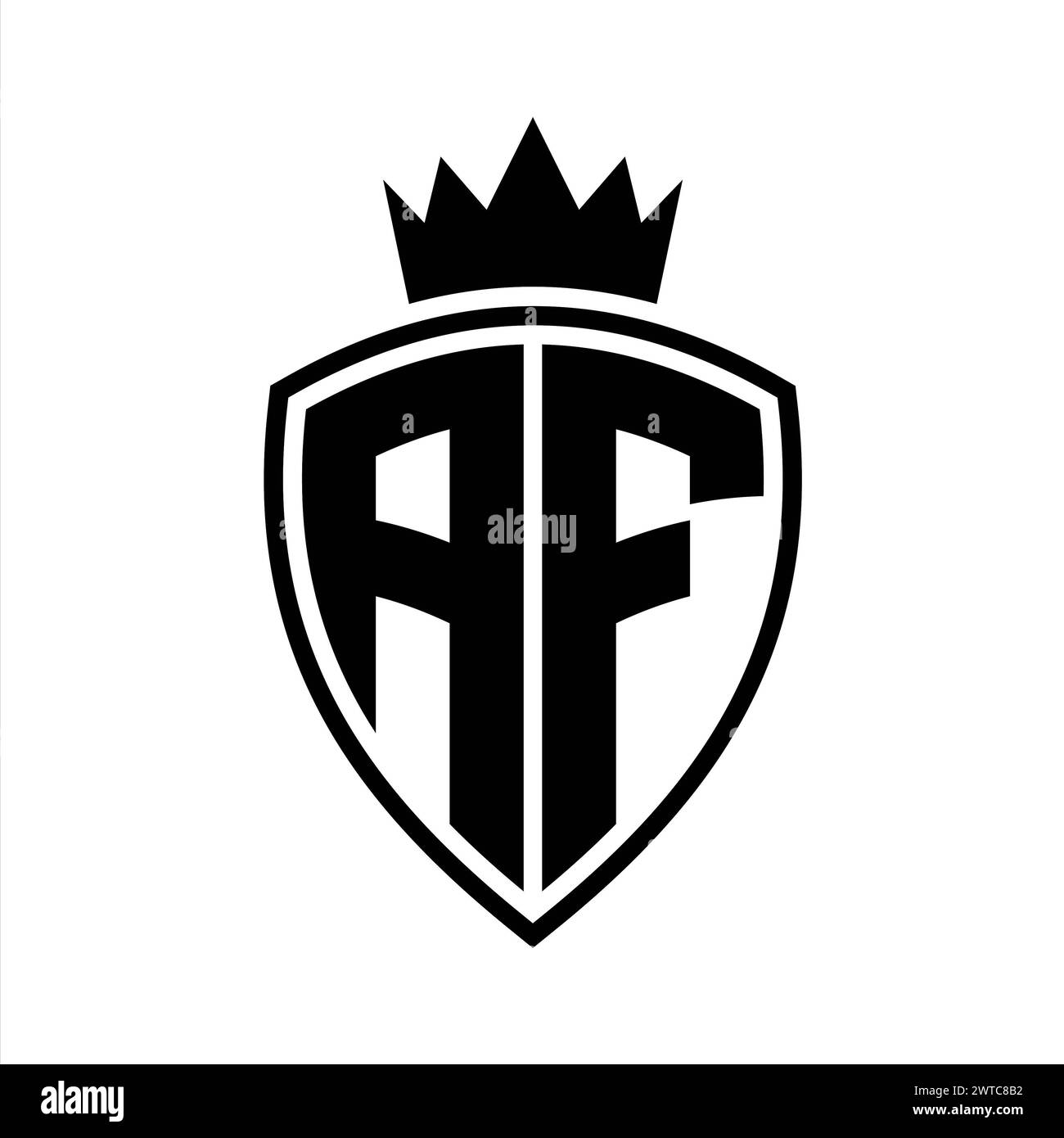 AF Letter bold monogram with shield and crown outline shape with black ...