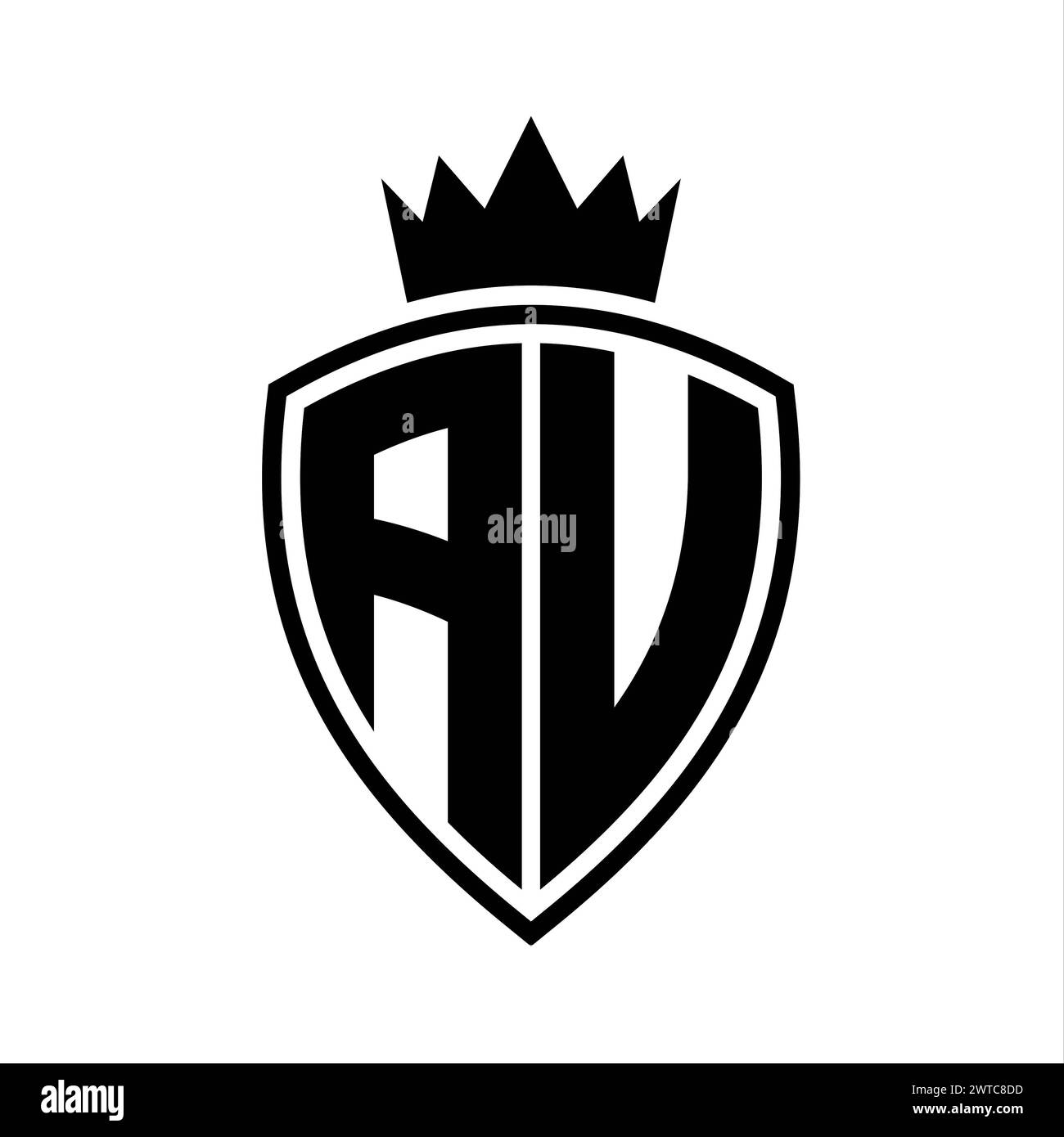 AU Letter bold monogram with shield and crown outline shape with black ...