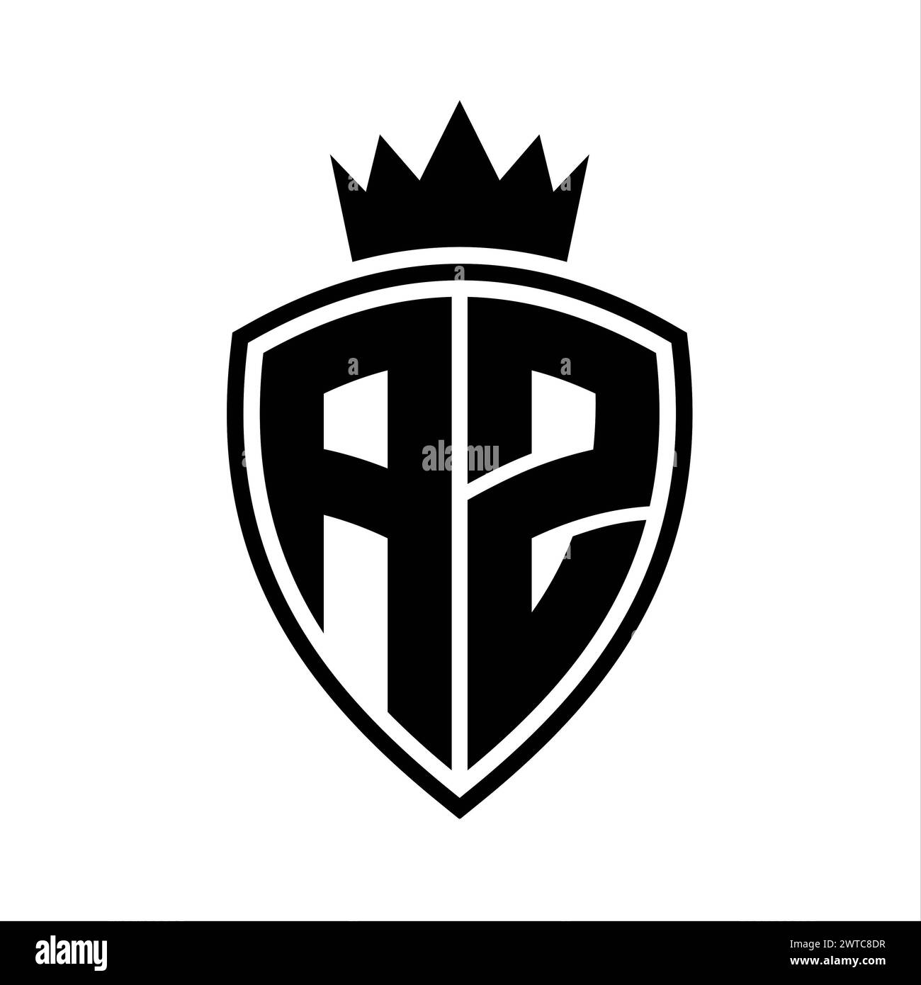 AZ Letter bold monogram with shield and crown outline shape with black ...