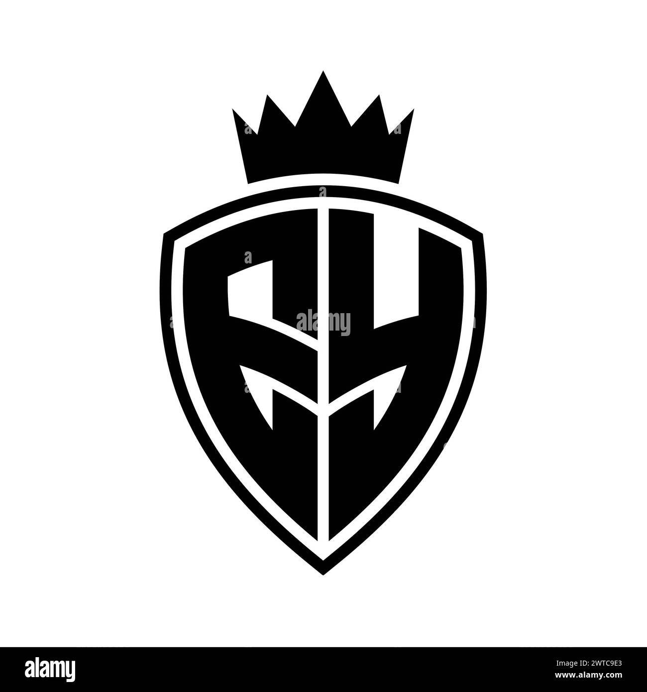 EY Letter bold monogram with shield and crown outline shape with black ...