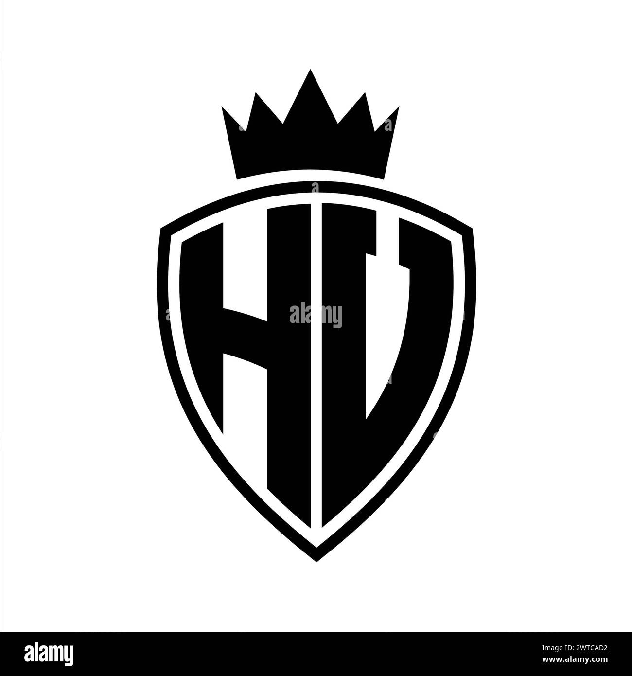 HV Letter bold monogram with shield and crown outline shape with black ...