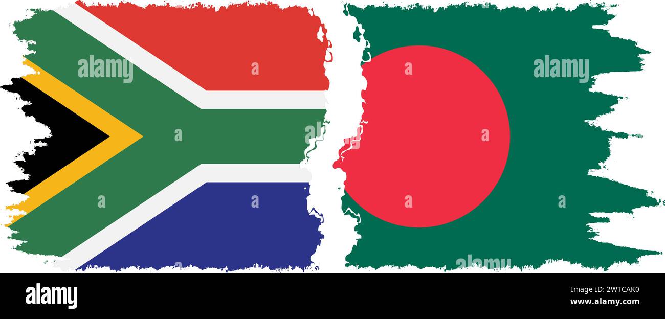 Bangladesh and South Africa grunge flags connection, vector Stock