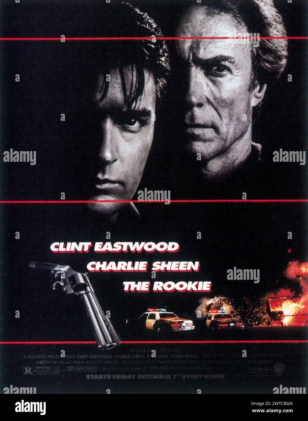 1990 The Rookie movie poster, directed by Clint Eastwood, with Charlie Sheen Stock Photo