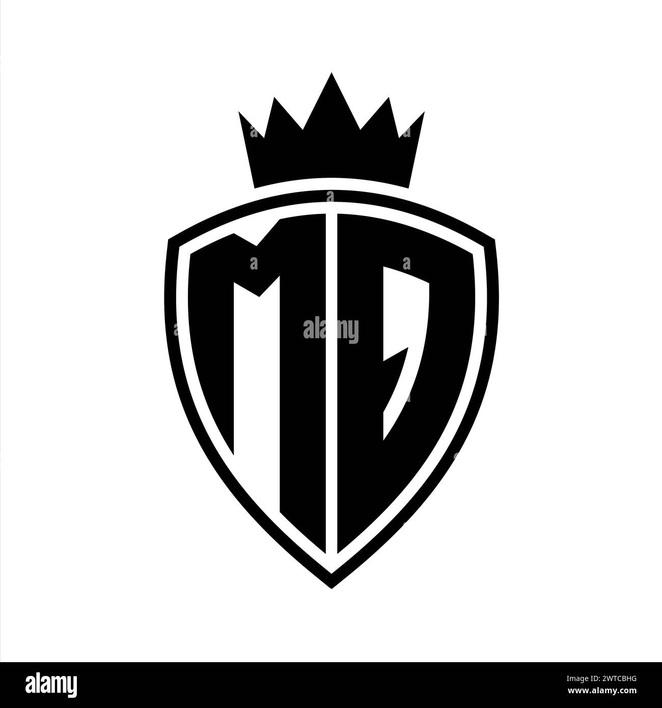 MQ Letter bold monogram with shield and crown outline shape with black ...