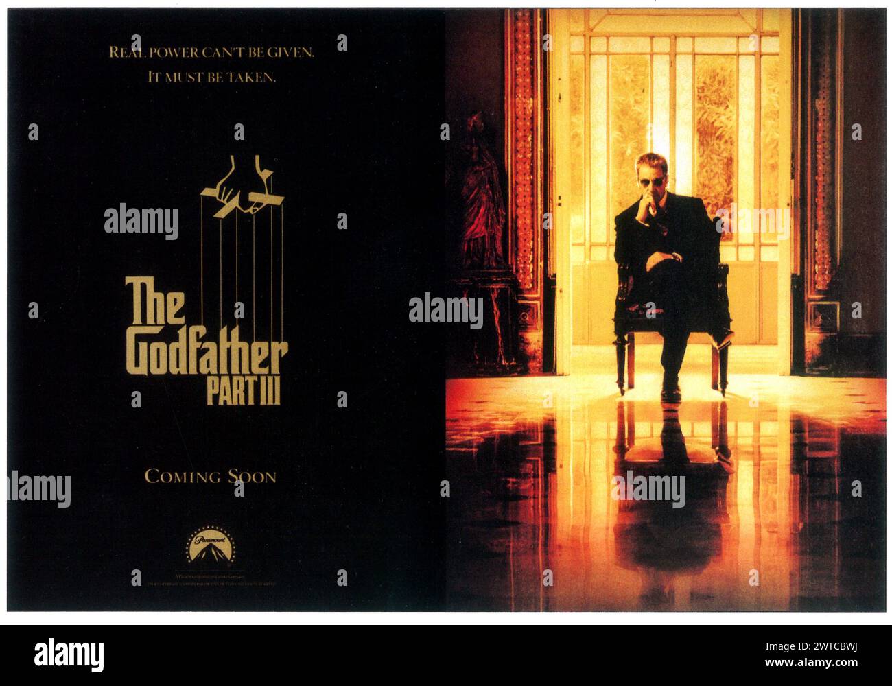 1990 The Godfather Part III theatre movie release poster ad, dir. Francis Ford Coppola, with Al Pacino Stock Photo