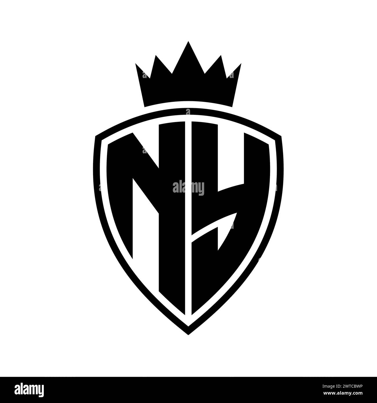 NY Letter bold monogram with shield and crown outline shape with black ...