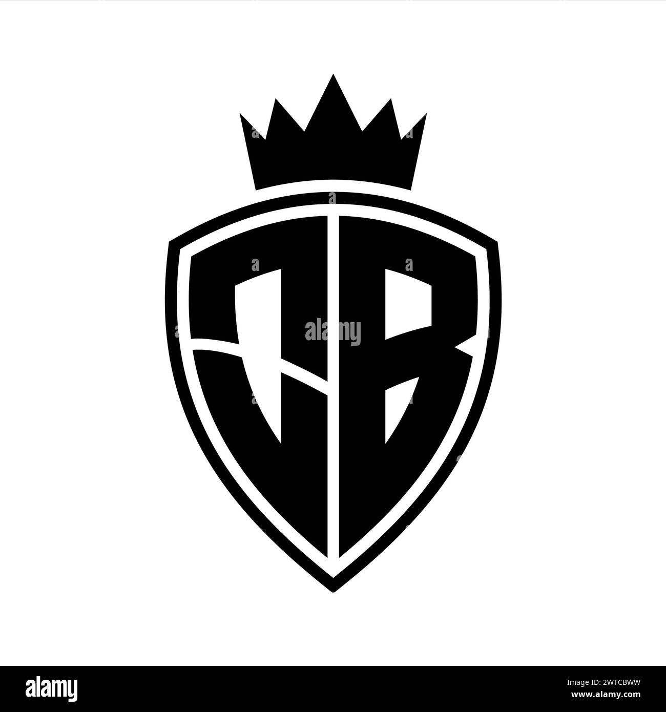 OB Letter bold monogram with shield and crown outline shape with black ...