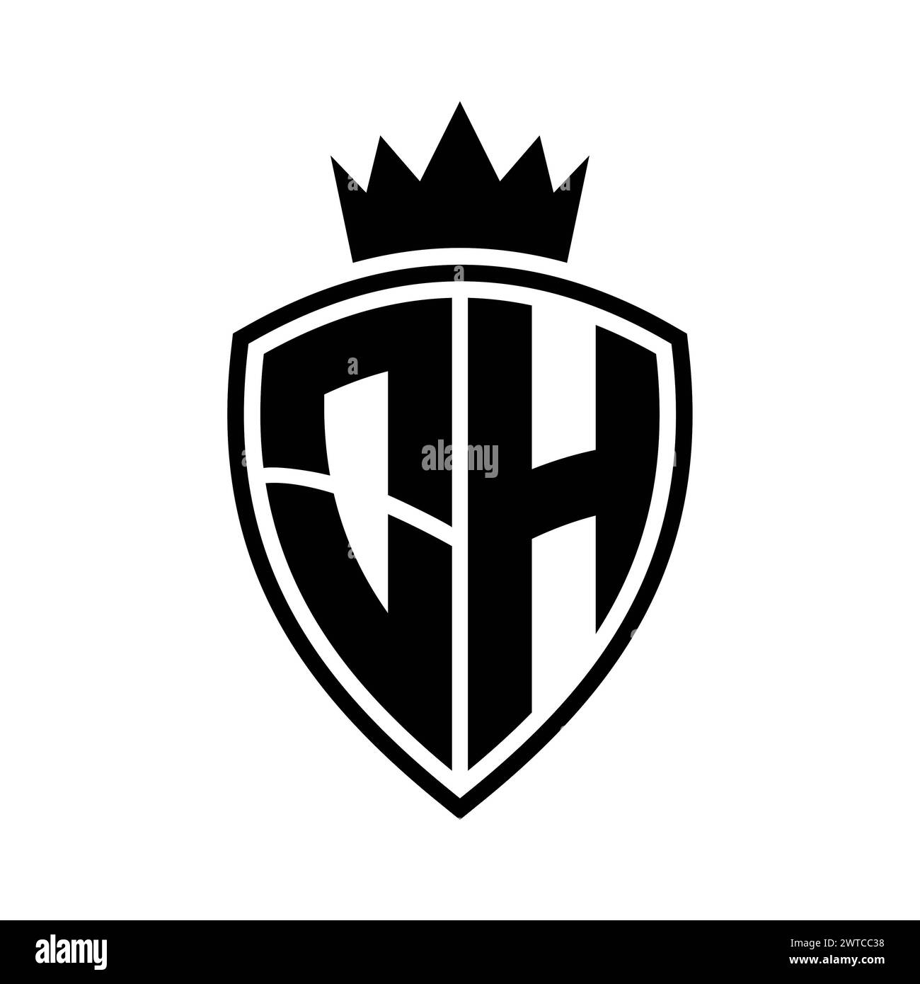 OH Letter bold monogram with shield and crown outline shape with black ...