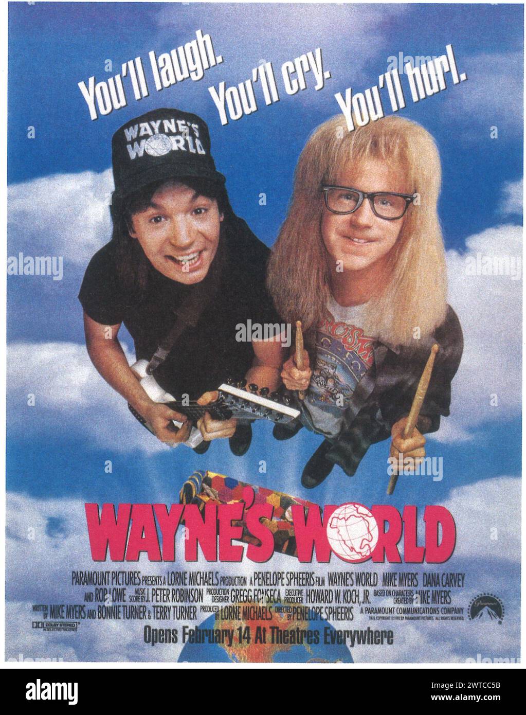 1992 Wayne's World movie theatre release poster, Director: Penelope Spheeris Stock Photo