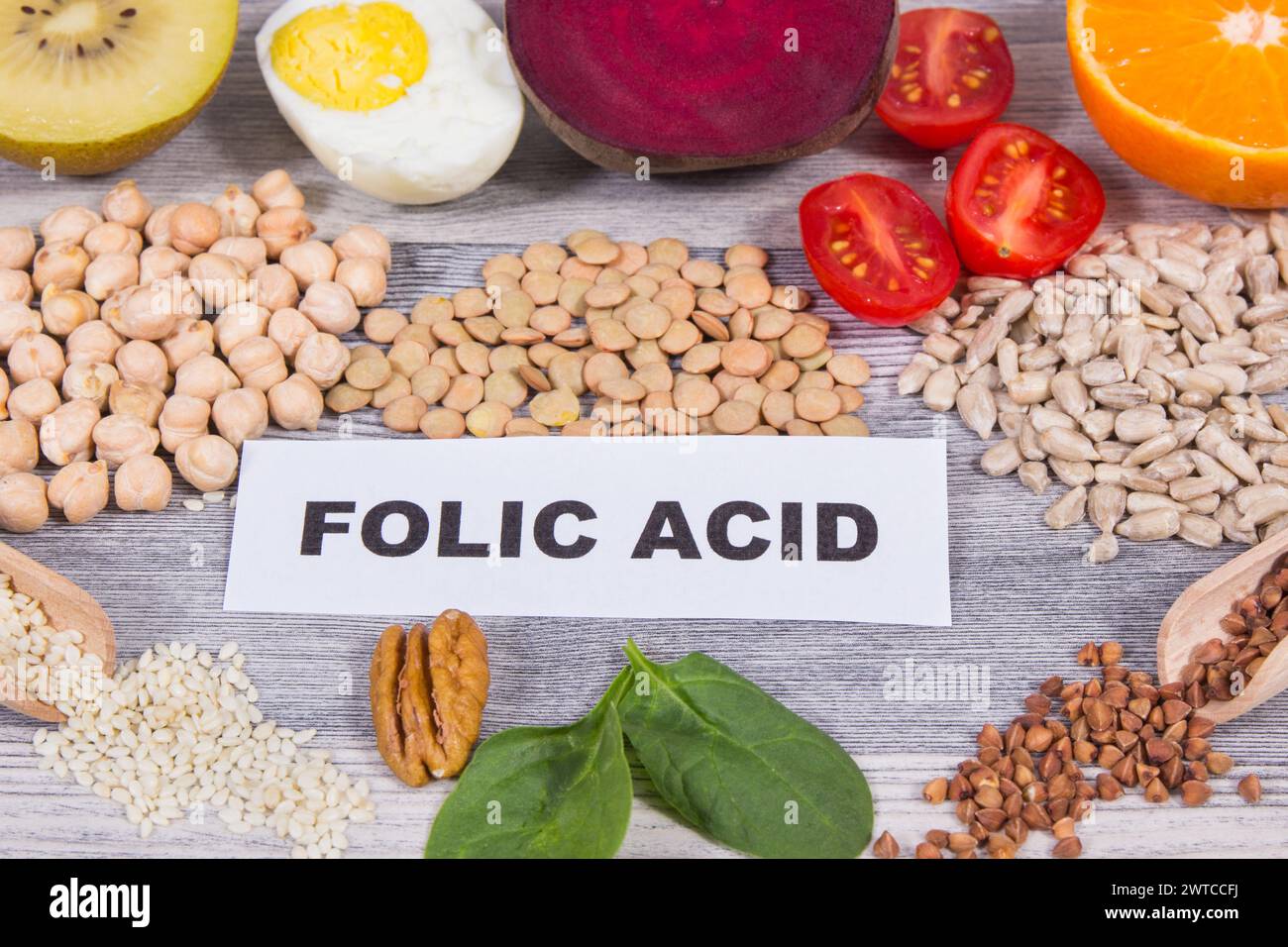 Healthy nutritious food as source natural folic acid, other various ...