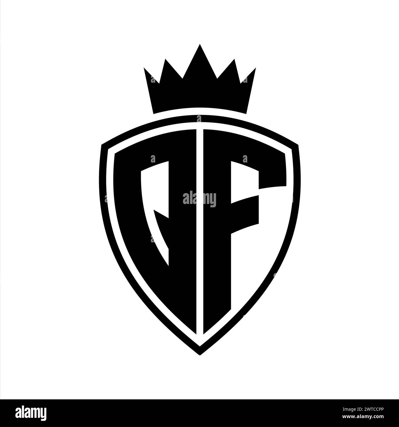 QF Letter bold monogram with shield and crown outline shape with black ...