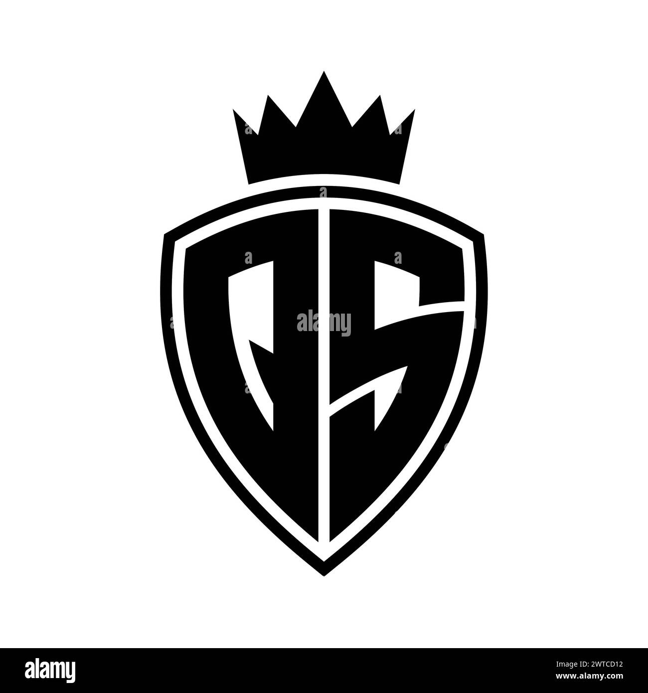 QS Letter bold monogram with shield and crown outline shape with black ...