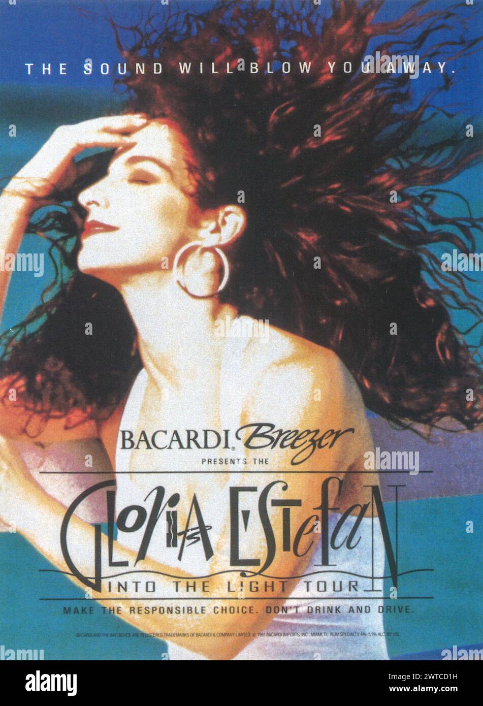 1991 GLORIA ESTEFAN BACARDI BREEZER INTO THE LIGHT TOUR ALBUM POSTER Stock Photo