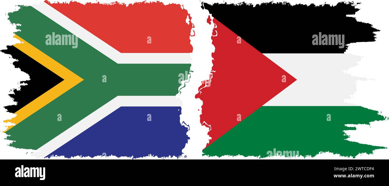 Palestine and South Africa grunge flags connection, vector Stock Vector