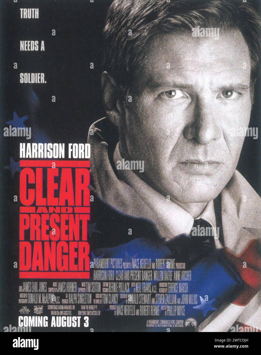 Clear and Present Danger (1994) - film poster Action/Thriller directed  Phillip Noyce with Harrison Ford Stock Photo