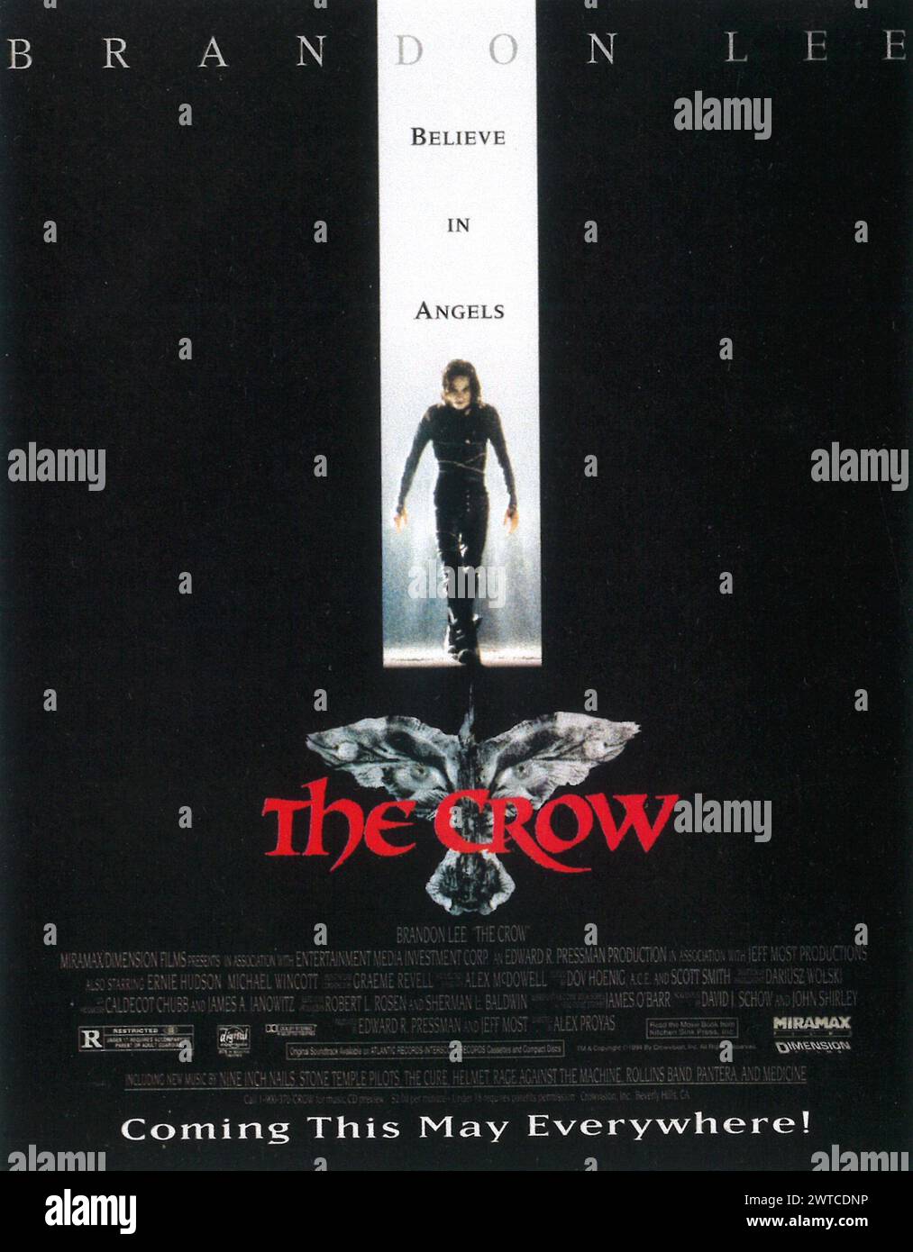 1994 The Crow film poster ad with Brandon Lee, dir by Alex Proyas Stock Photo