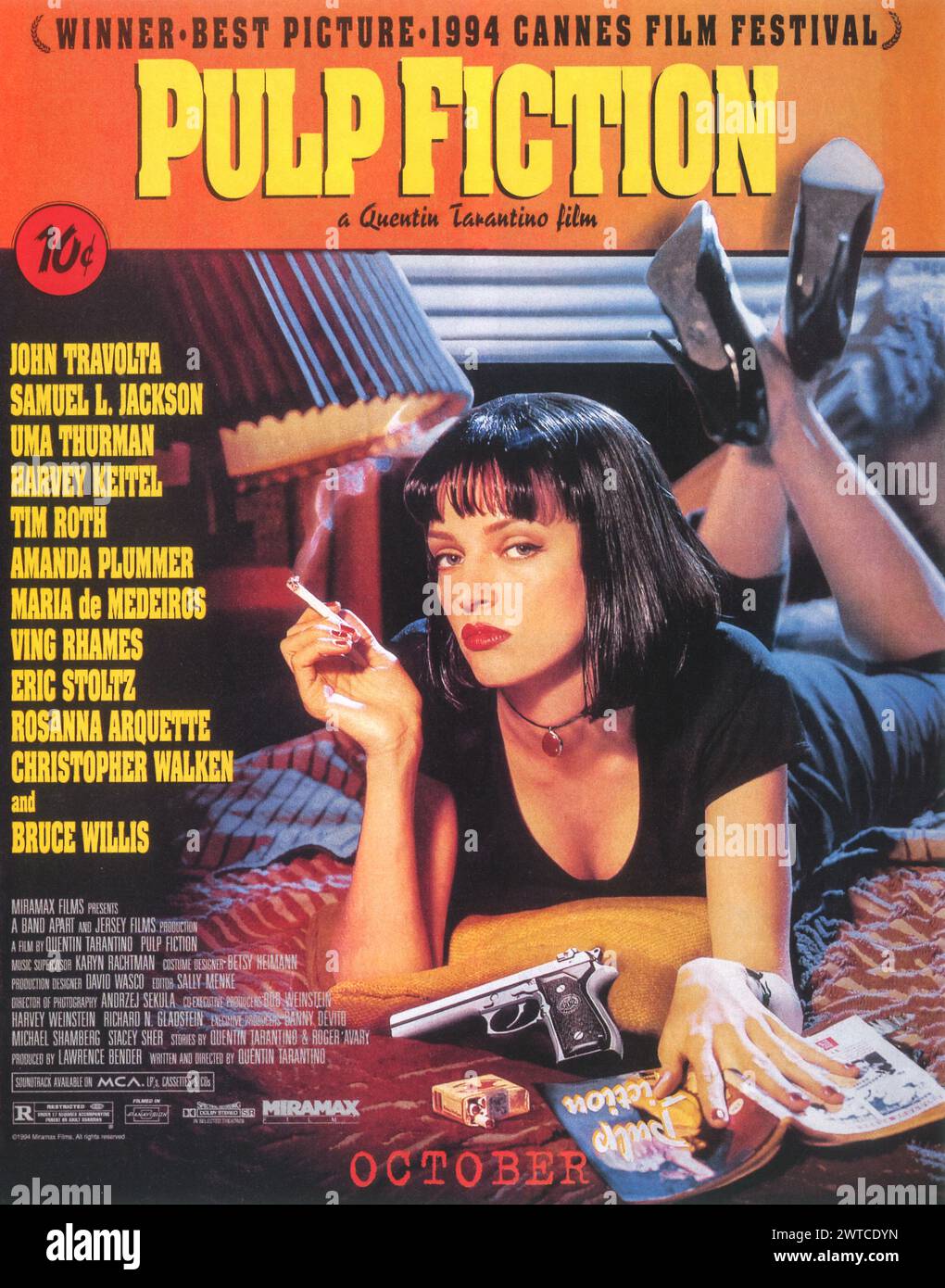 1994 Pulp Fiction movie promo ad - directed by Quentin Tarantino with Uma Thurman on cover Stock Photo