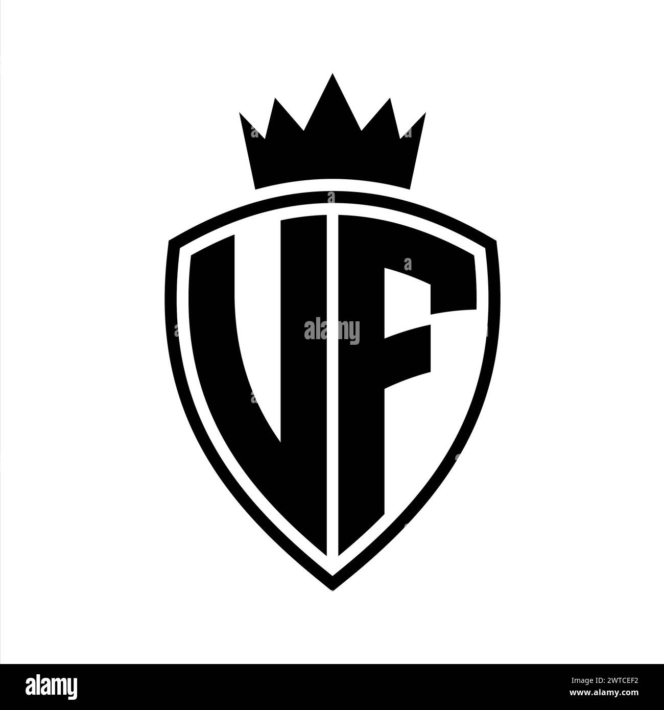 UF Letter bold monogram with shield and crown outline shape with black ...