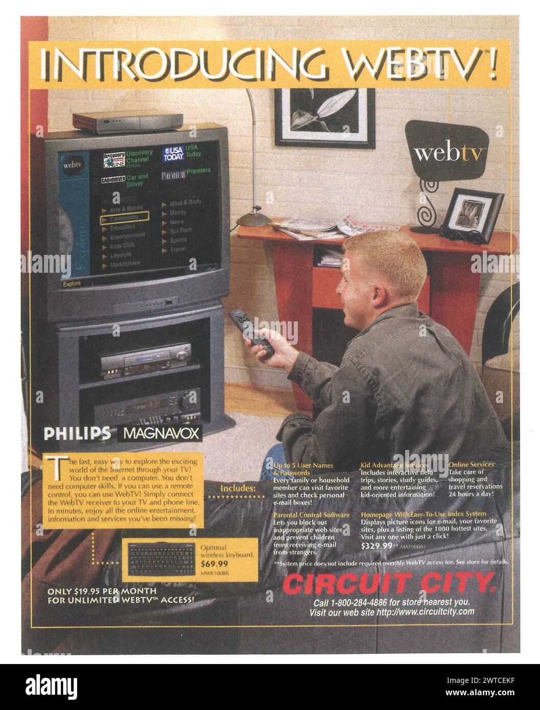 1996 Circuit City introducing WebTV Ad - American consumer electronics retail company - Philips Magnavox Stock Photo