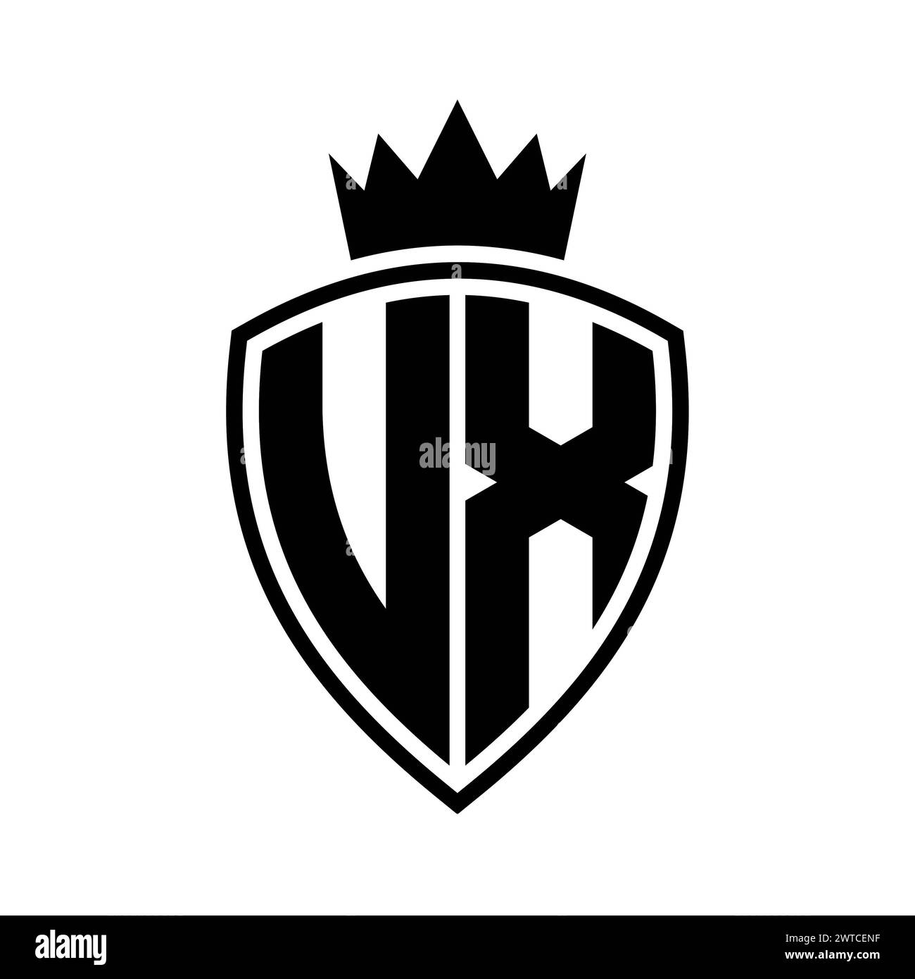 UX Letter bold monogram with shield and crown outline shape with black ...