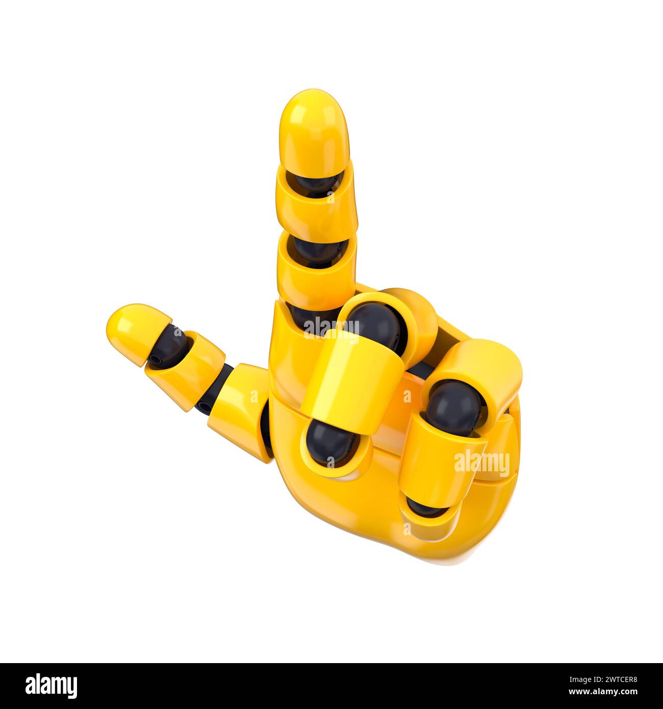 Yellow emoji bot hand tap or pointing gesture. Isolated AI or automated ...
