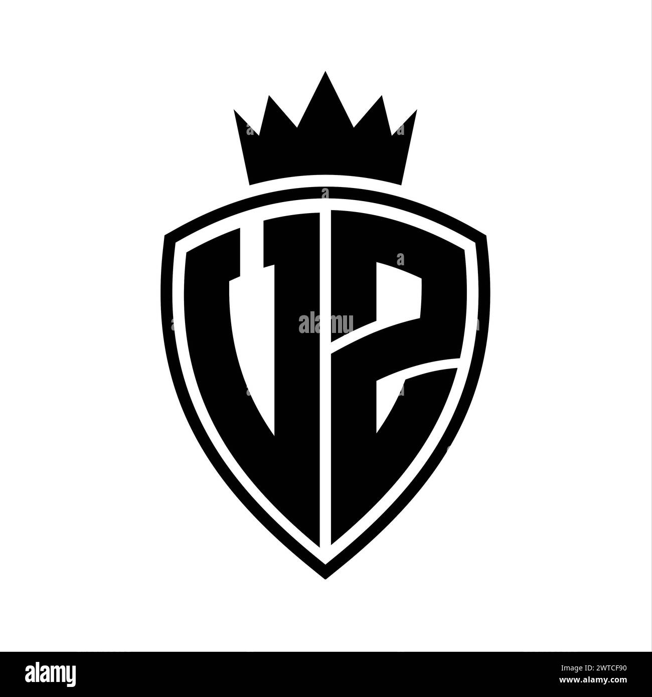 VZ Letter bold monogram with shield and crown outline shape with black ...