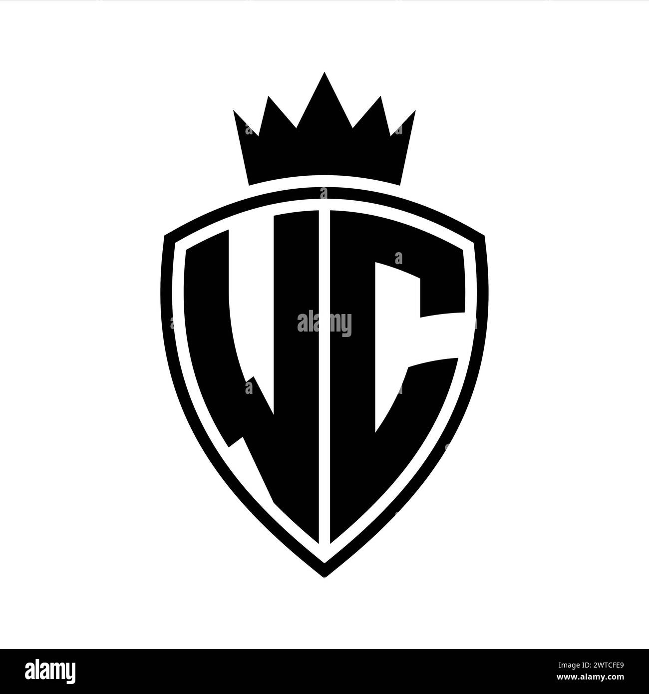 WC Letter bold monogram with shield and crown outline shape with black ...