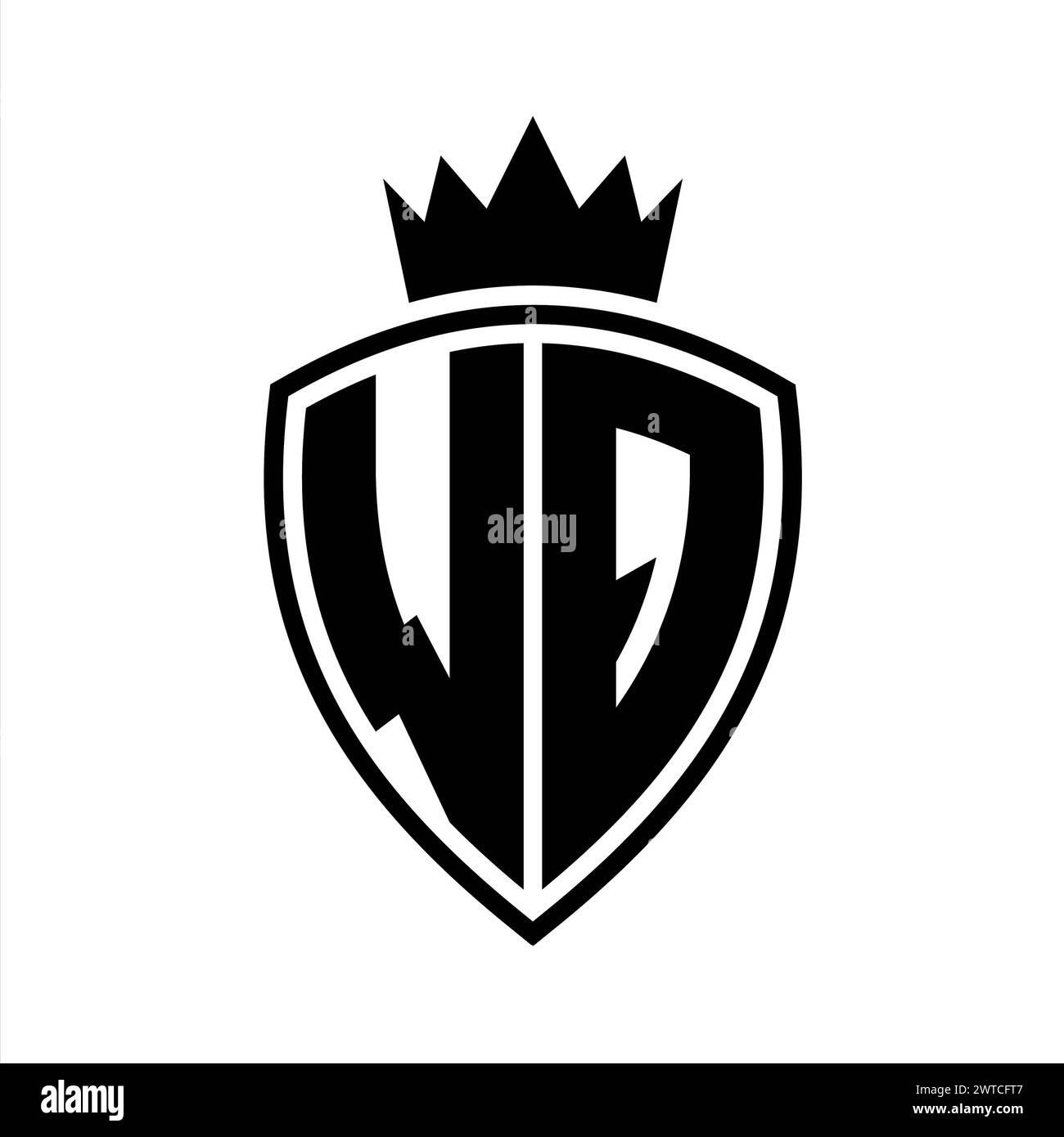 WQ Letter bold monogram with shield and crown outline shape with black ...