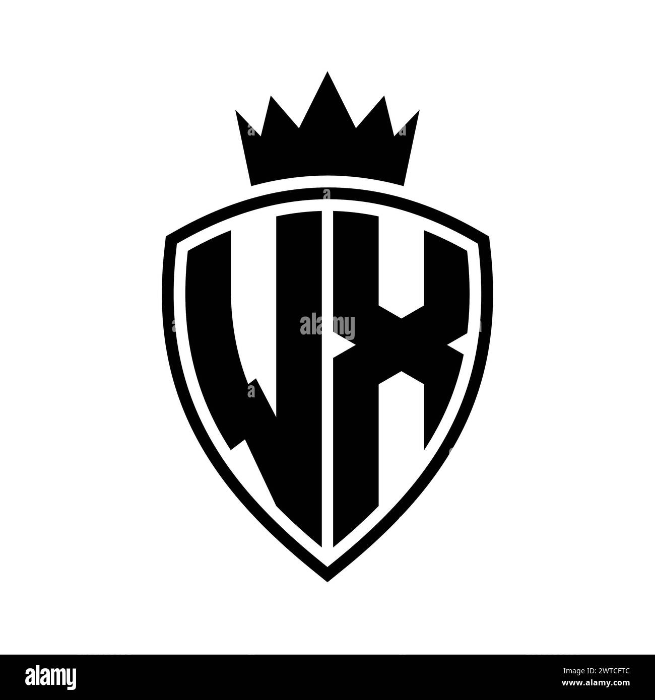 WX Letter bold monogram with shield and crown outline shape with black ...