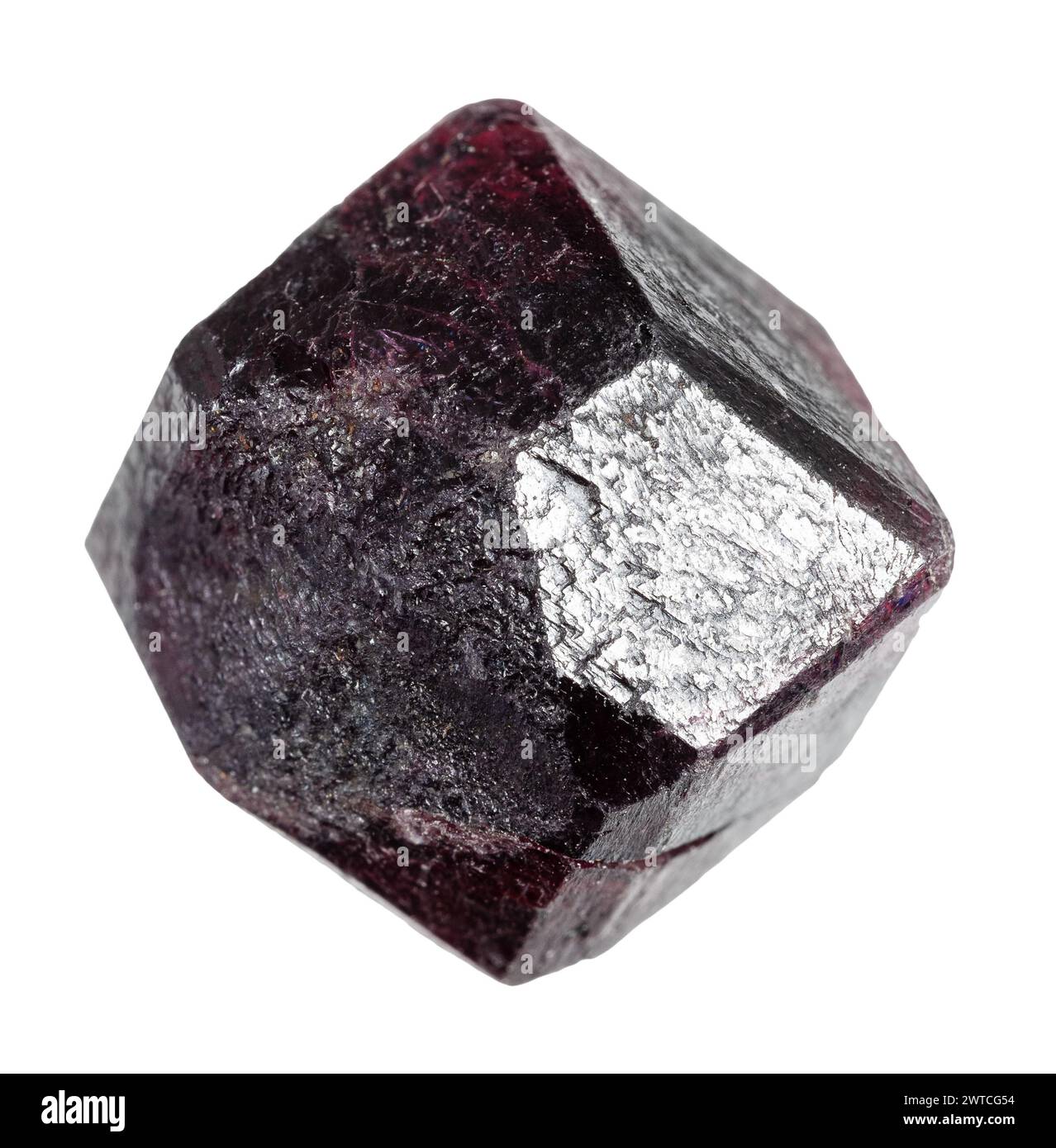 specimen of natural unpolished rhodolite pyrope crystal cutout on white ...