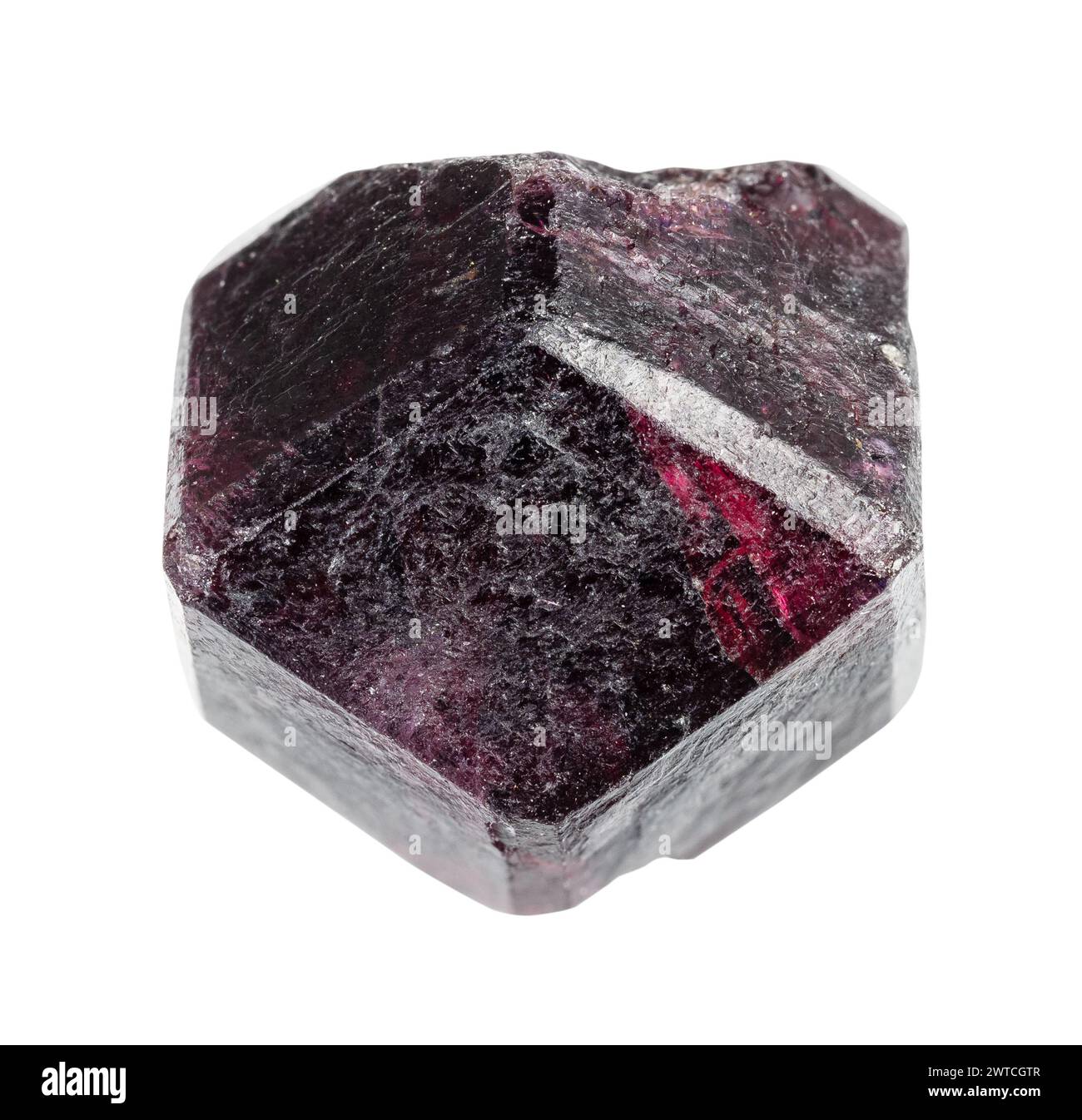 specimen of natural raw rhodolite pyrope crystal cutout on white ...