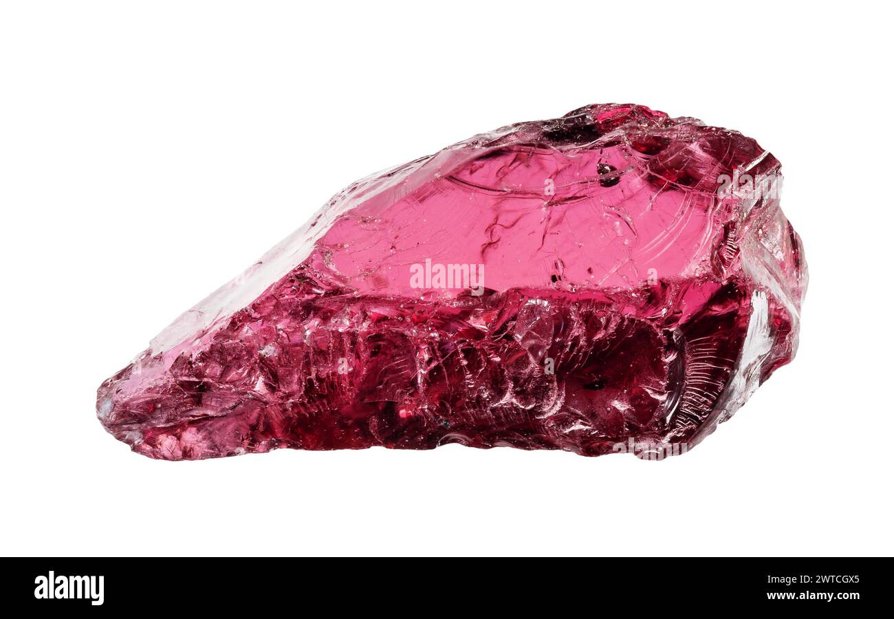 specimen of natural raw rhodolite crystal cutout on white background