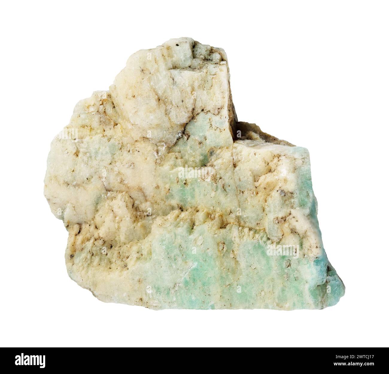 specimen of natural raw amazonite mineral cutout on white background Stock Photo
