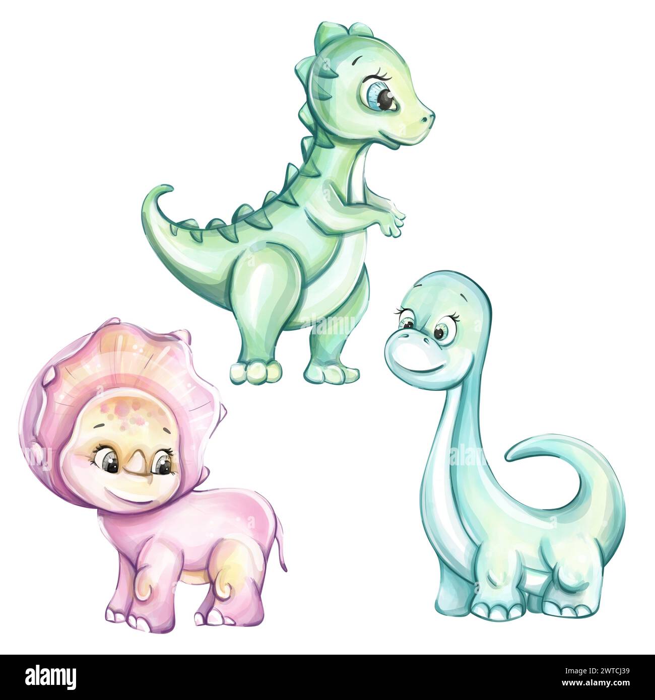 Watercolor dinosaurus from pastel color Clip art. Cut out, isolated Stock Photo