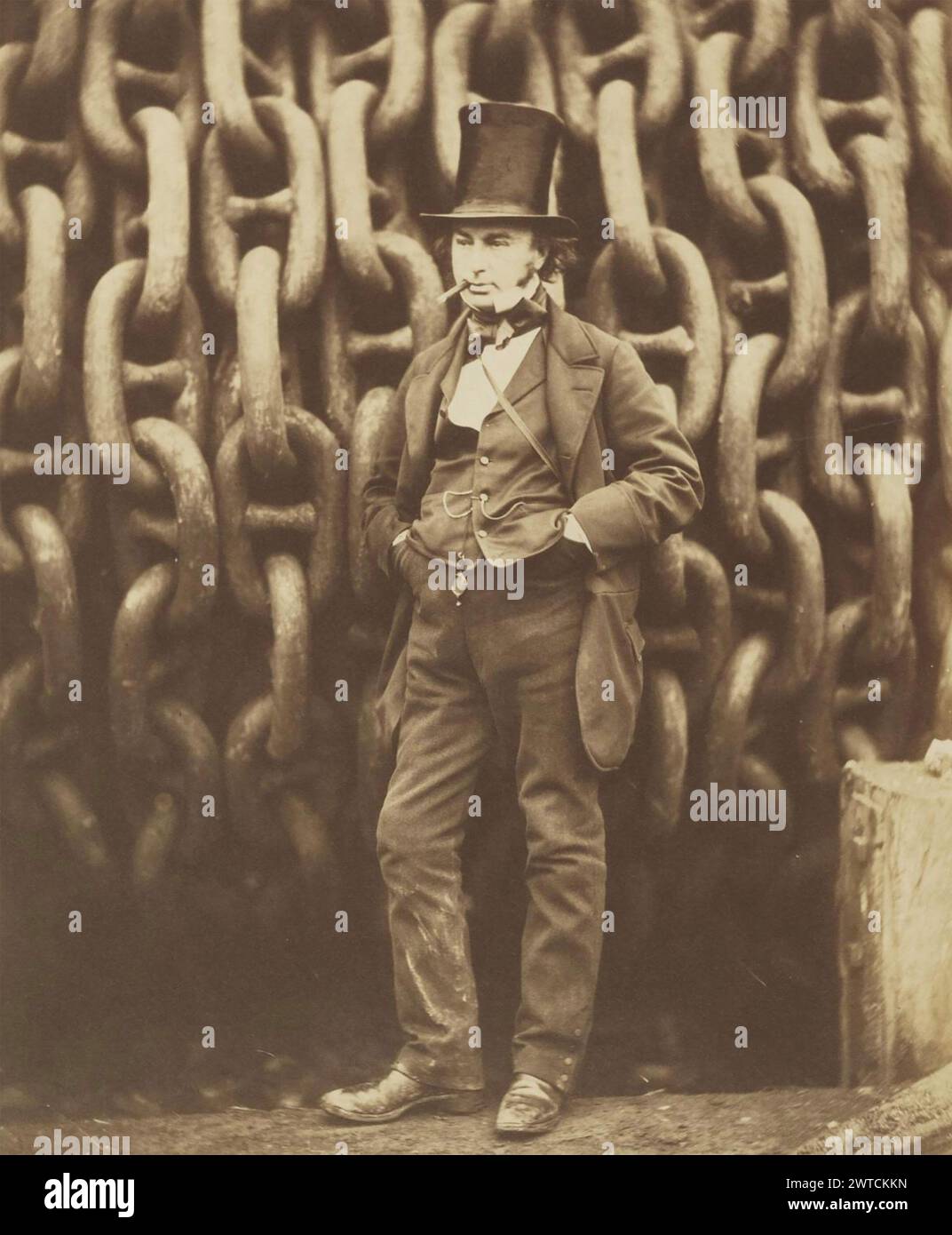 ISAMBARD KINGDOM BRUNEL  (1806-1859) British civil engineer and mathematician photographed in front of the launching chains of the SS Great Britain by Robert Howlett in 1857 Stock Photo