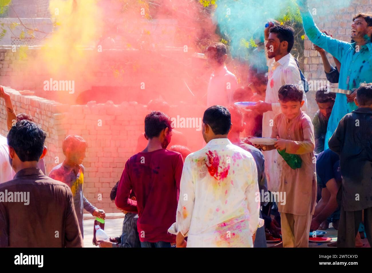 people of rural areas are celebrating holi festival in Punjab , Pakistan Stock Photo