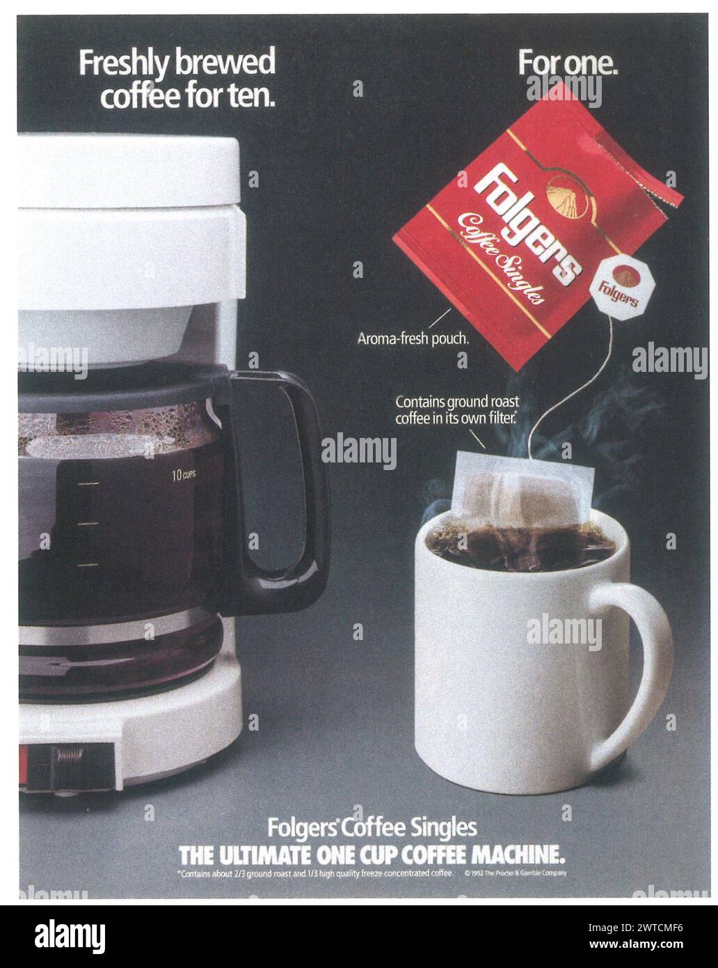 1993 Folgers Coffee Singles Ad Stock Photo