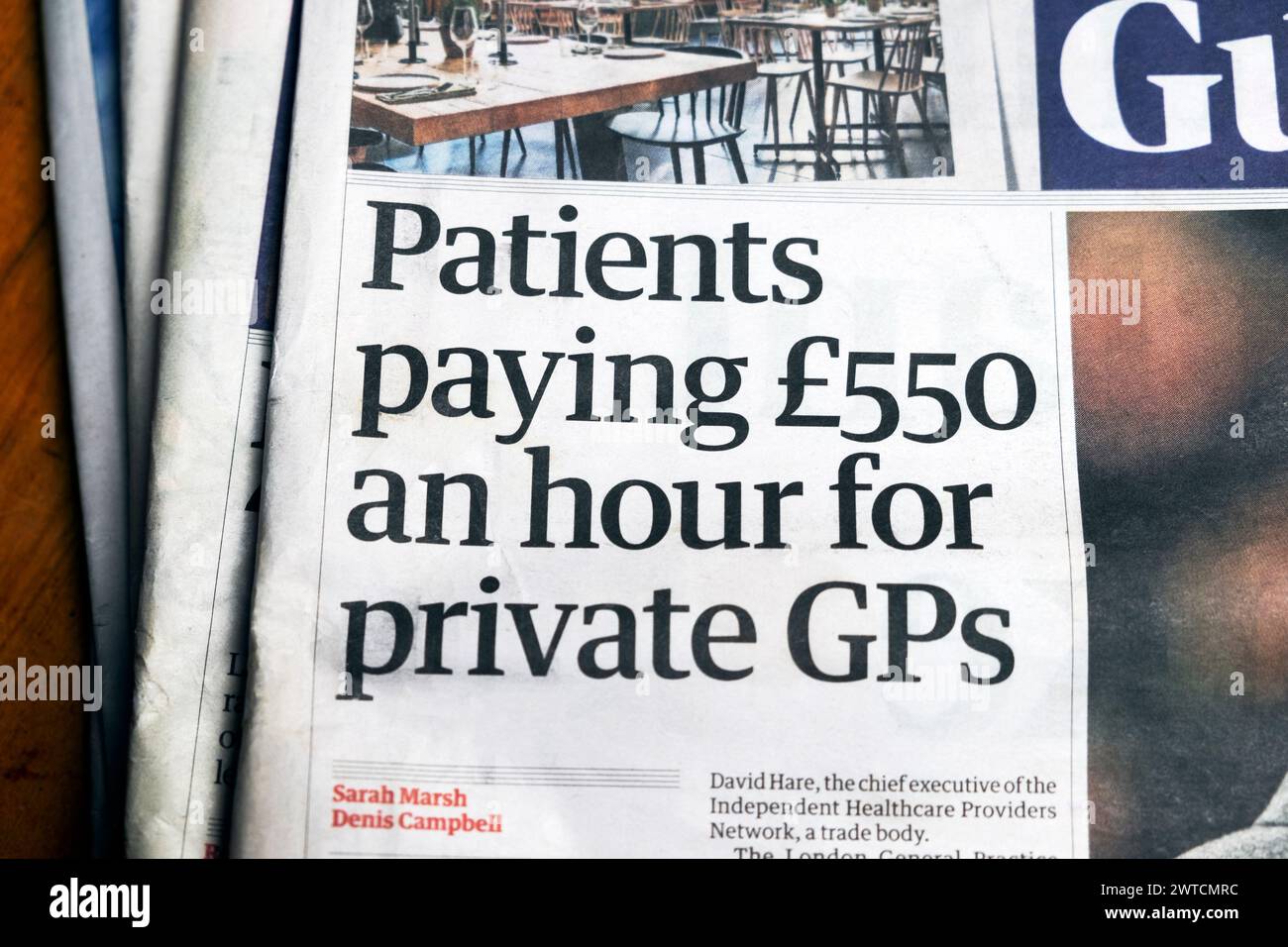 'Patients paying £550 an hour for private GPs' Guardian newspaper