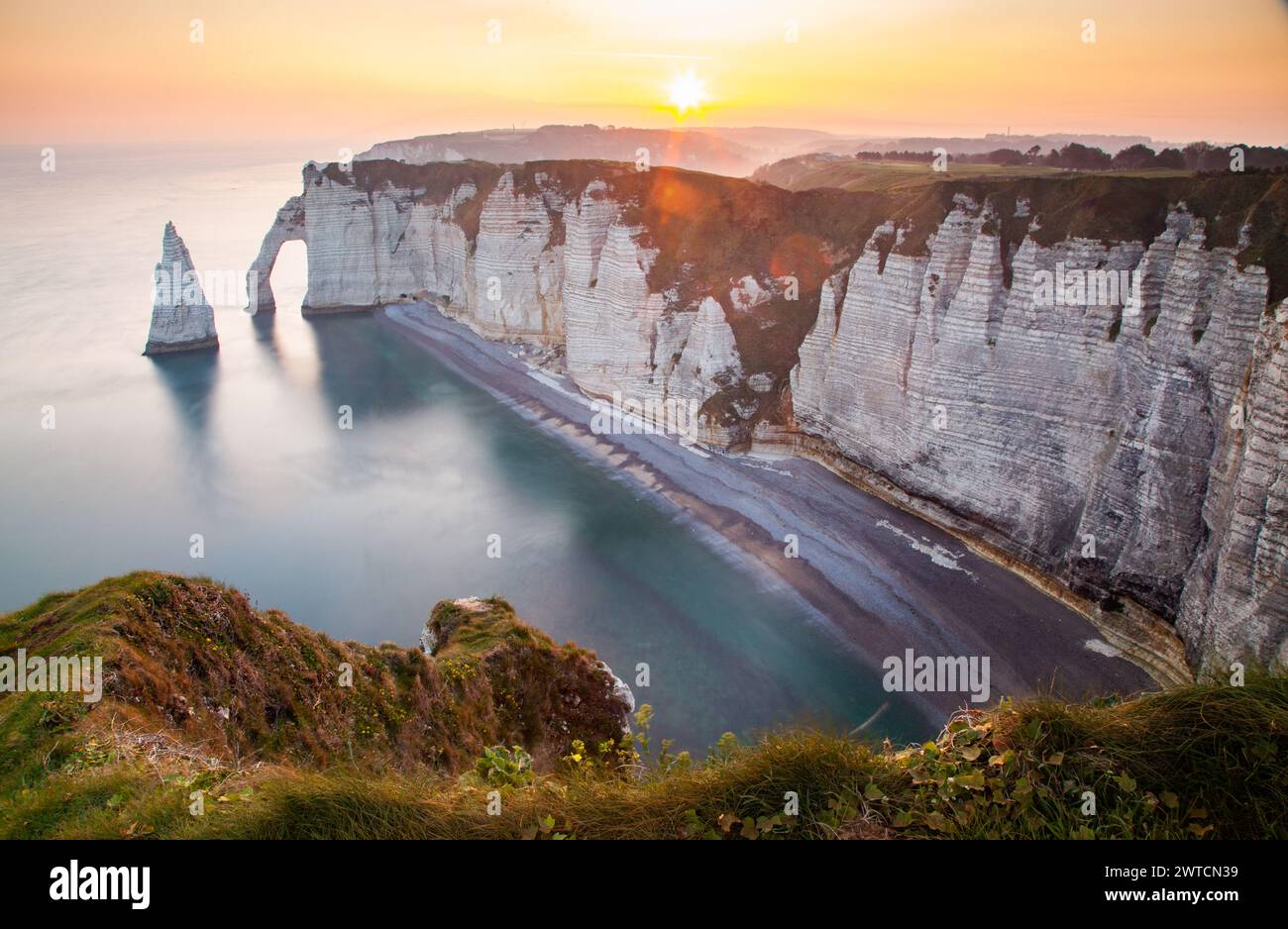 coastal landscape along the Falaise d'Aval the famous white cliffs of ...