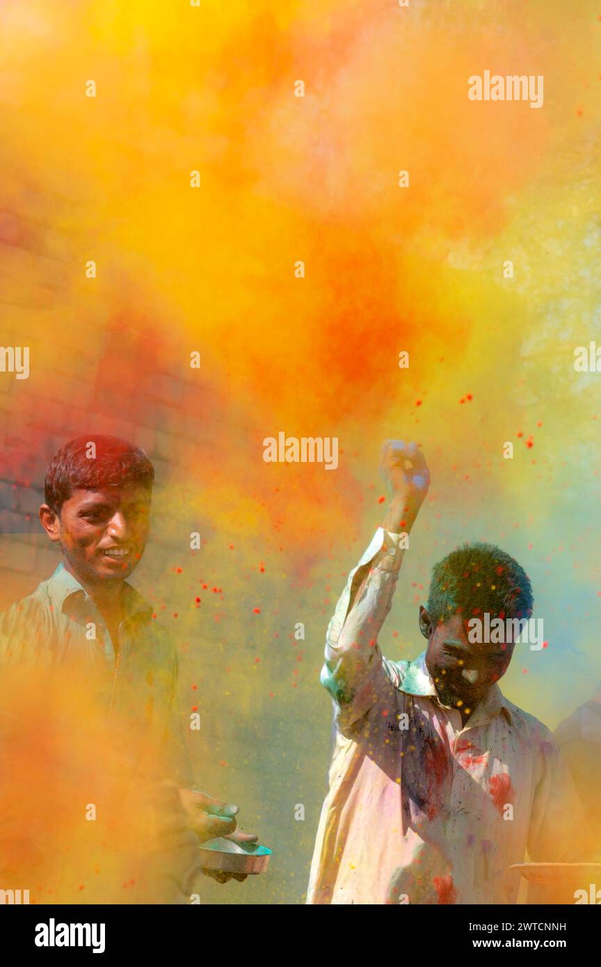 people of rural areas are celebrating holi festival in Punjab , Pakistan Stock Photo