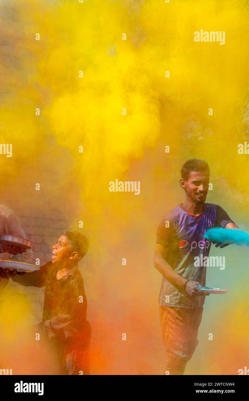 people of rural areas are celebrating holi festival in Punjab , Pakistan Stock Photo