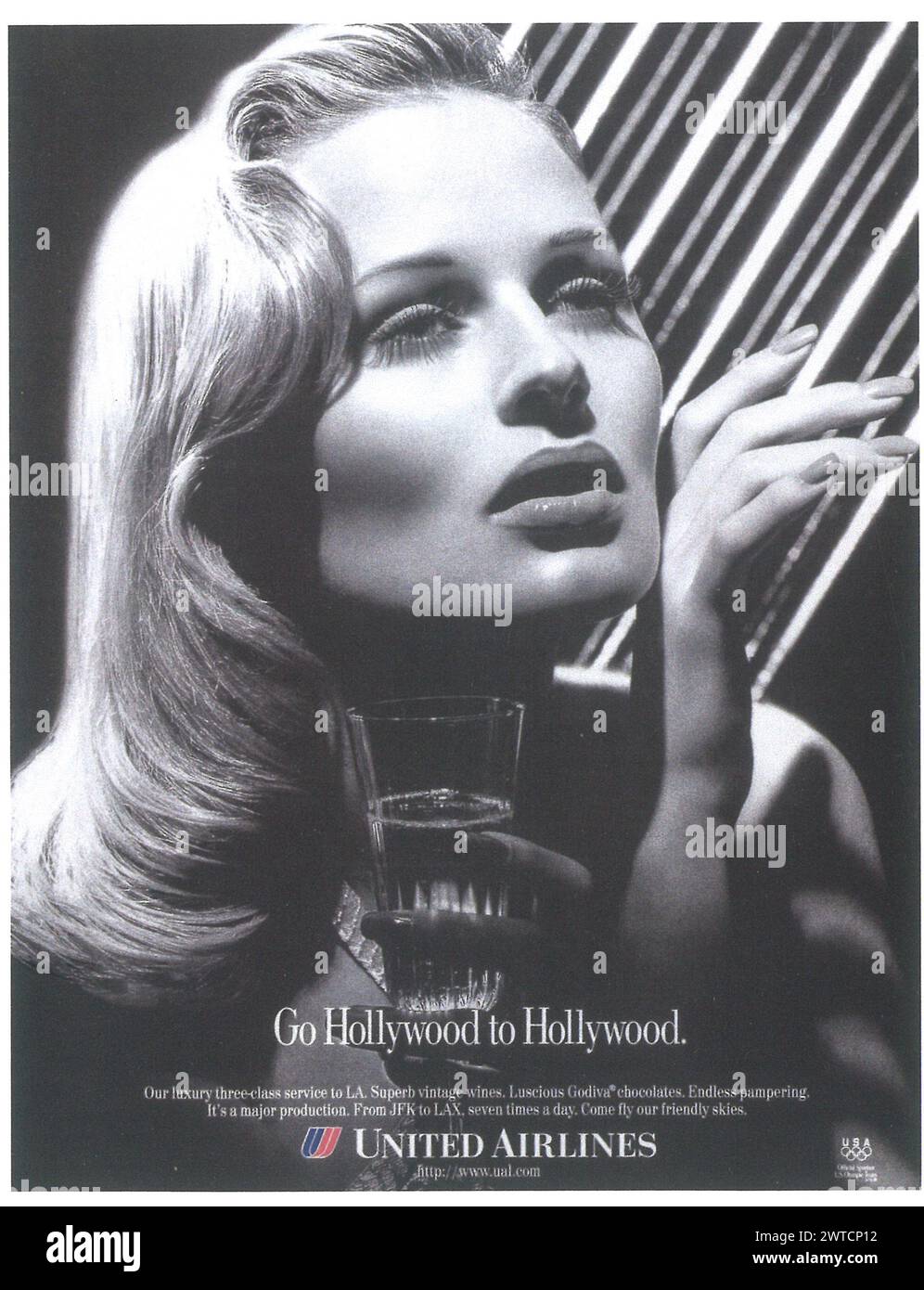 1996 United Airlines Ad. 'Go Hollywood to Hollywood...JFK to LAX' Stock Photo