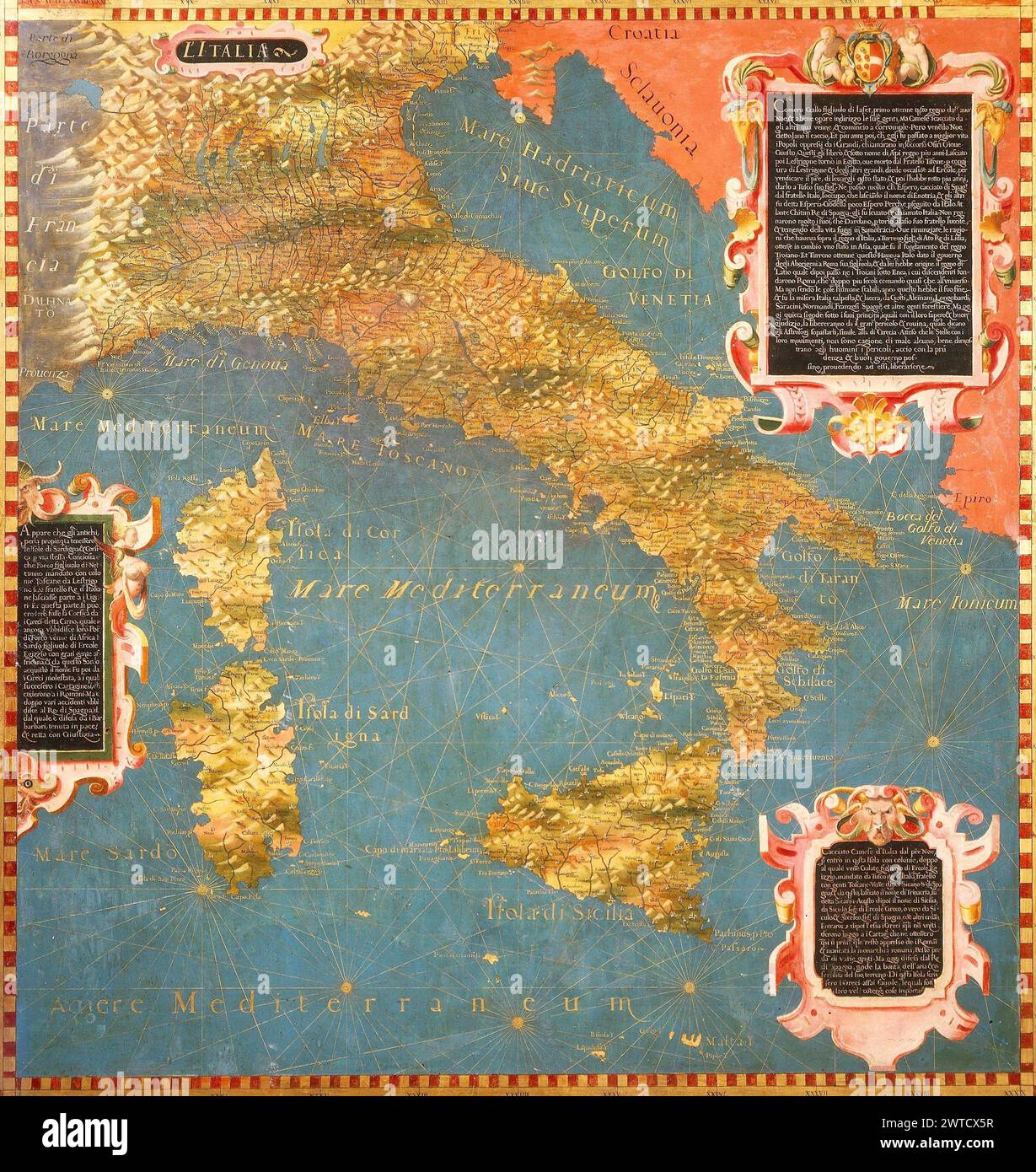 Antique world maps HQ – Map of Italy with Corsica and Sardinia Stock Photo