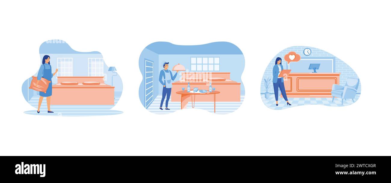 Hotel jobs. Room service, breakfast in bed, hospitality business. Room