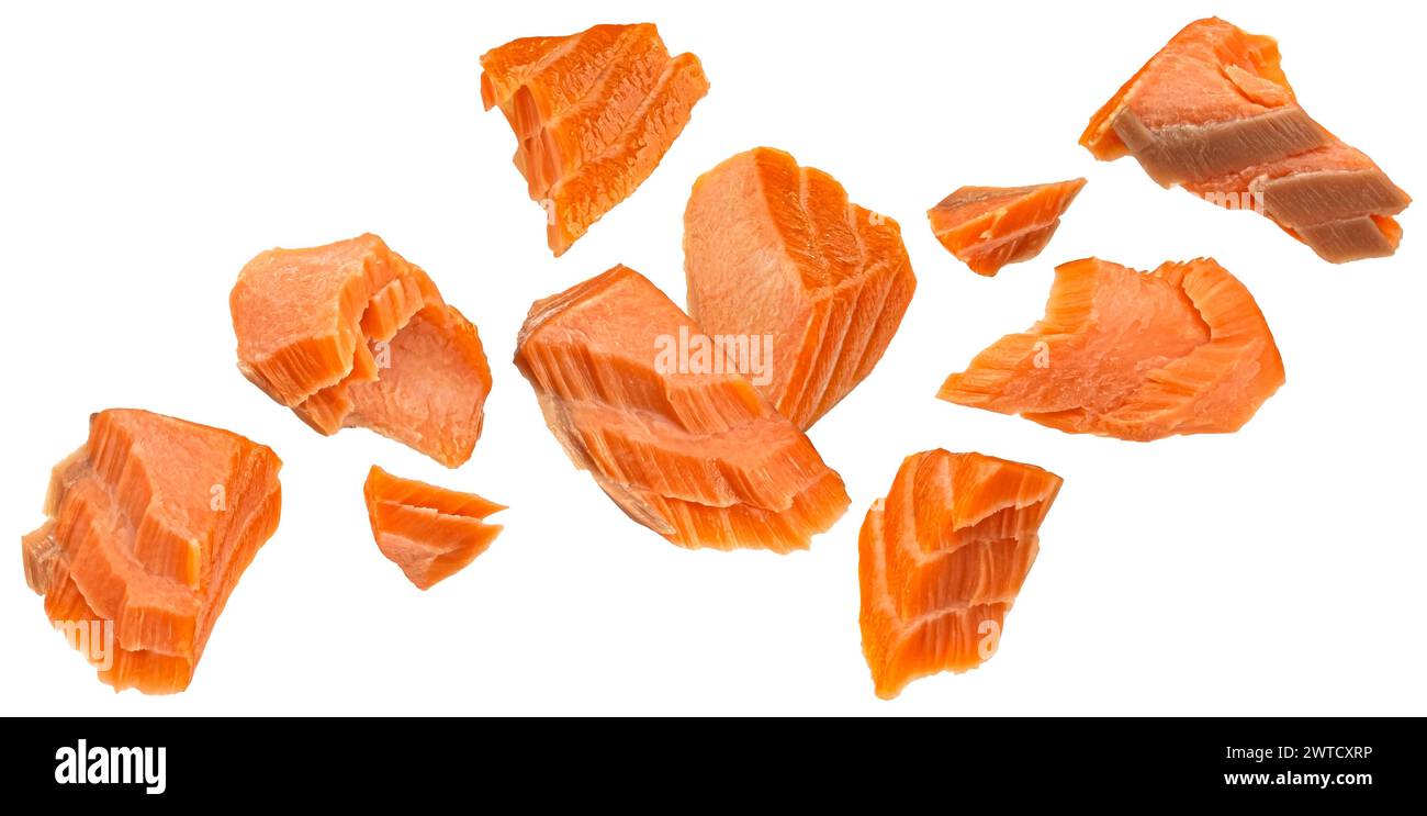 Smoked salmon pieces isolated on white background Stock Photo - Alamy