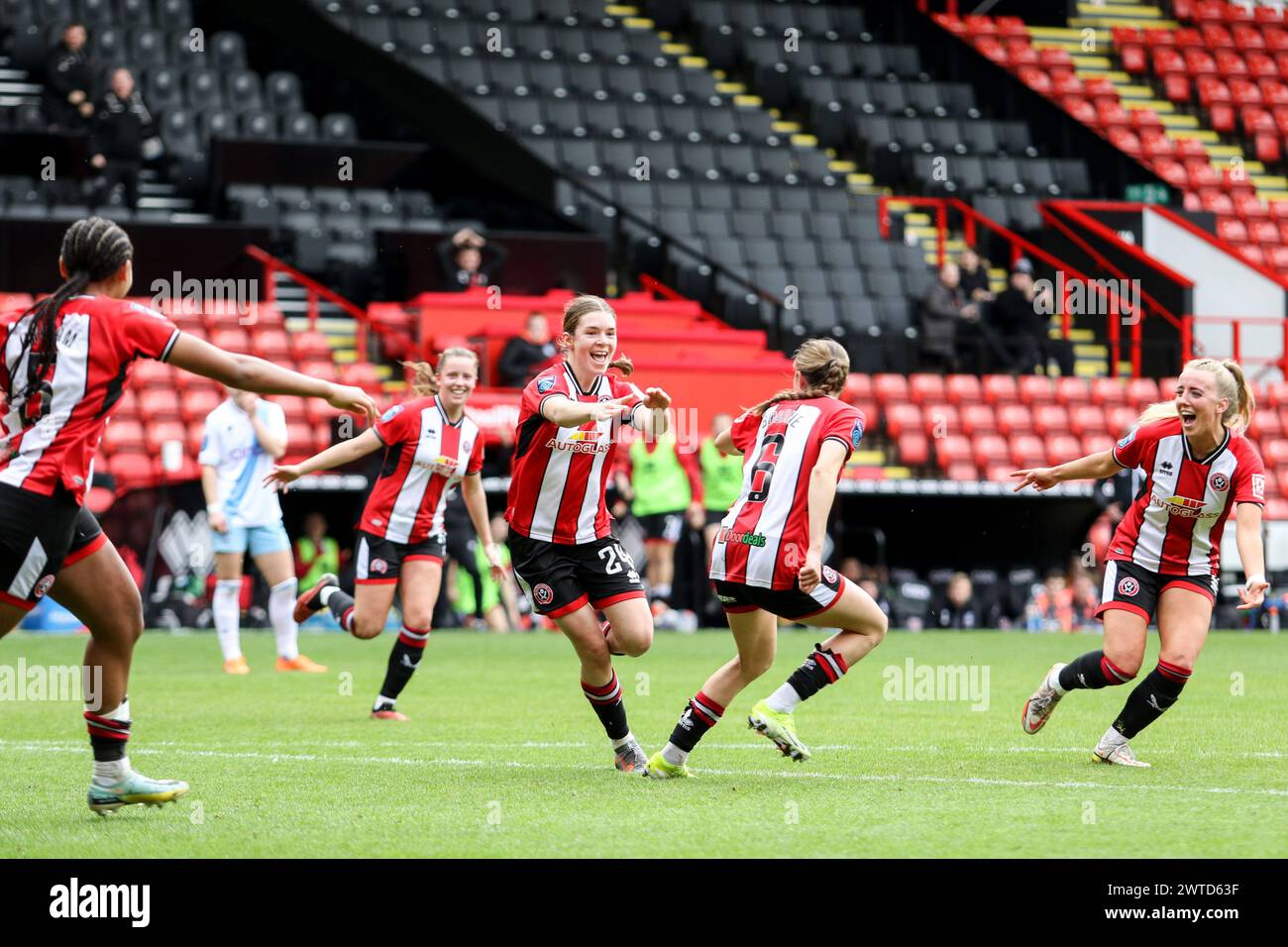 Sheffield, UK. 17th Mar, 2024. Bramall Lane, Sheffield, England, March 17th 2024: Rachel Brown (24 Sheffield United) celebrates her goal during the Barclays FA Womens Championship match against Crystal Palace at Bramall Lane in Sheffield, England on March 17th 2024. (Sean Chandler/SPP) Credit: SPP Sport Press Photo. /Alamy Live News Stock Photo