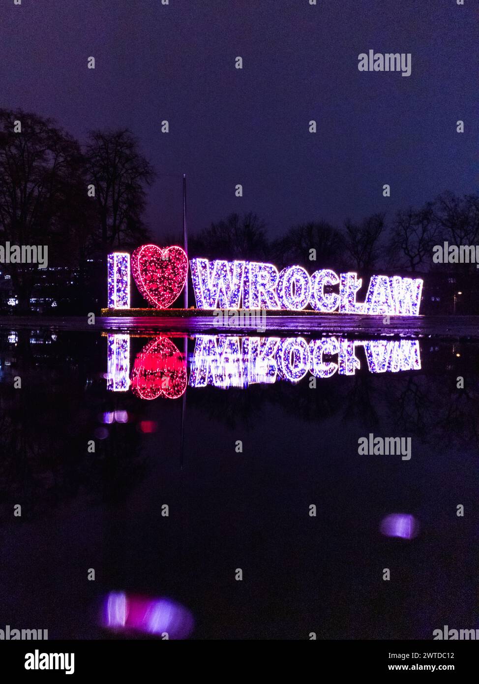 Wroclaw Sign Wroclaw, Poland - December 14 2023: Beautiful and colorfully glowing ...