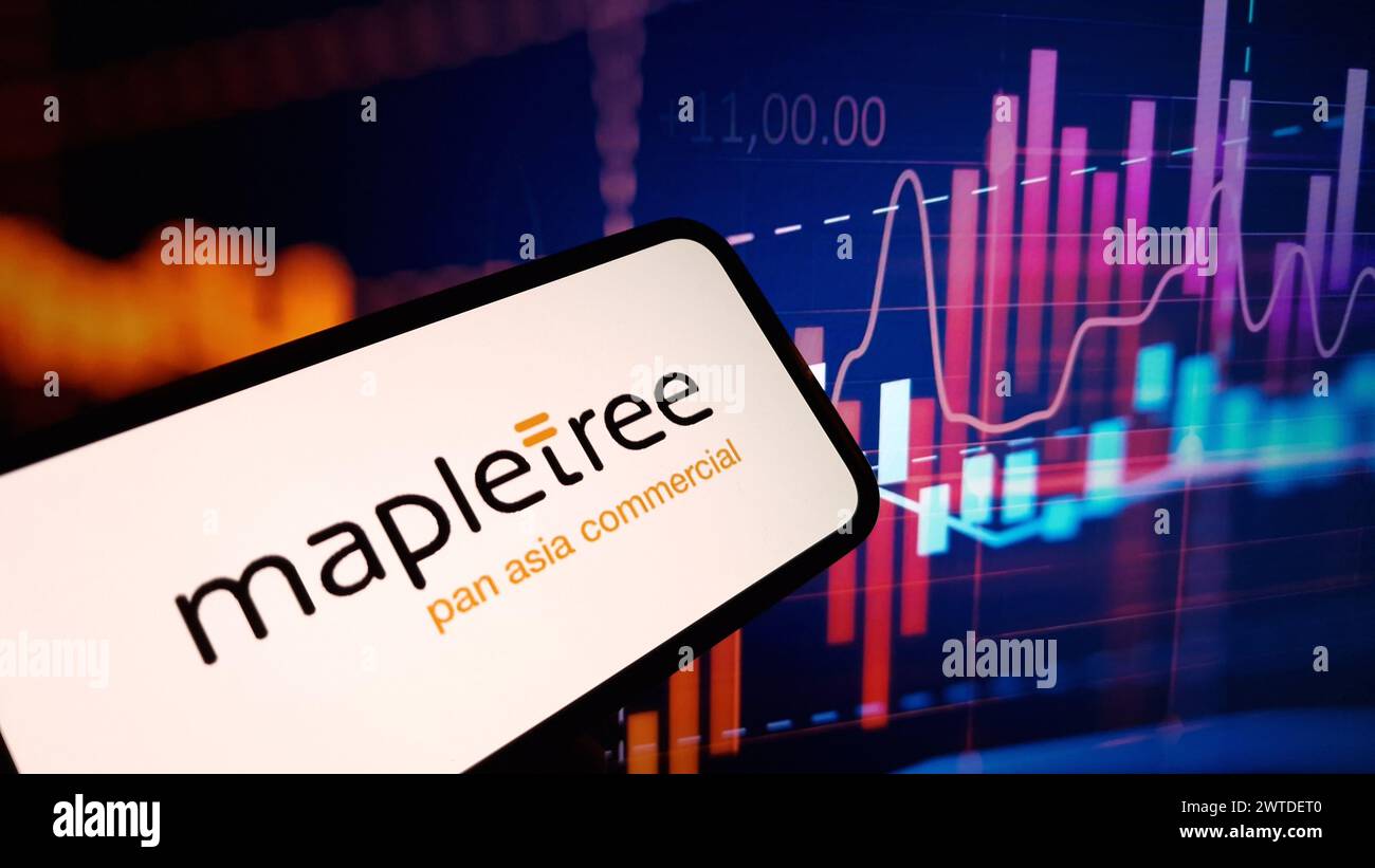 Konskie, Poland - March 16, 2024: Mapletree Pan Asia Commercial Trust company logo displayed on mobile phone Stock Photo