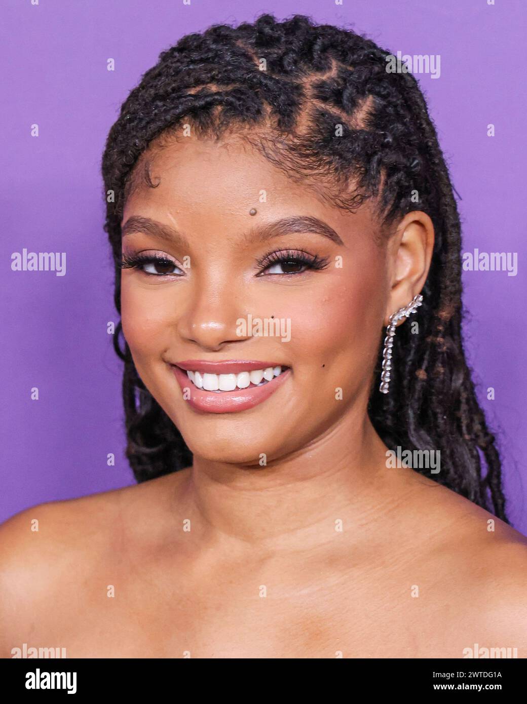 Los Angeles, United States. 16th Mar, 2024. LOS ANGELES, CALIFORNIA, USA - MARCH 16: Halle Bailey wearing Nicole   Felicia Couture arrives at the 55th Annual NAACP Image Awards held at the Shrine Auditorium and Expo Hall on March 16, 2024 in Los Angeles, California, United States. (Photo by Xavier Collin/Image Press Agency) Credit: Image Press Agency/Alamy Live News Stock Photo