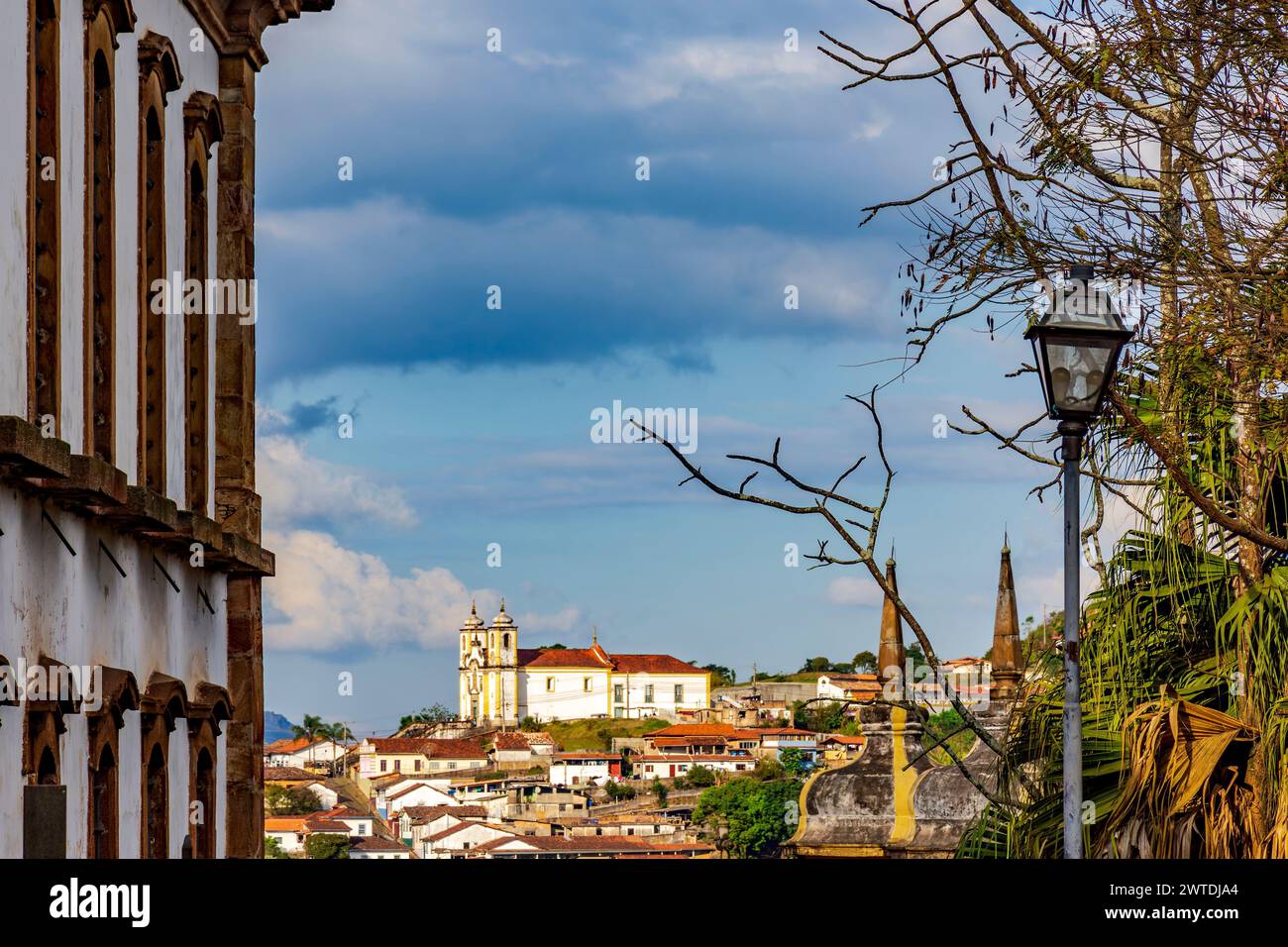 View of the historic city of Ouro Preto in Minas Gerais with its towers and churches Stock Photo